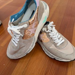 Golden Goose Running, Rose Gold and Glitter, Size 39.  Worn 5x or less.